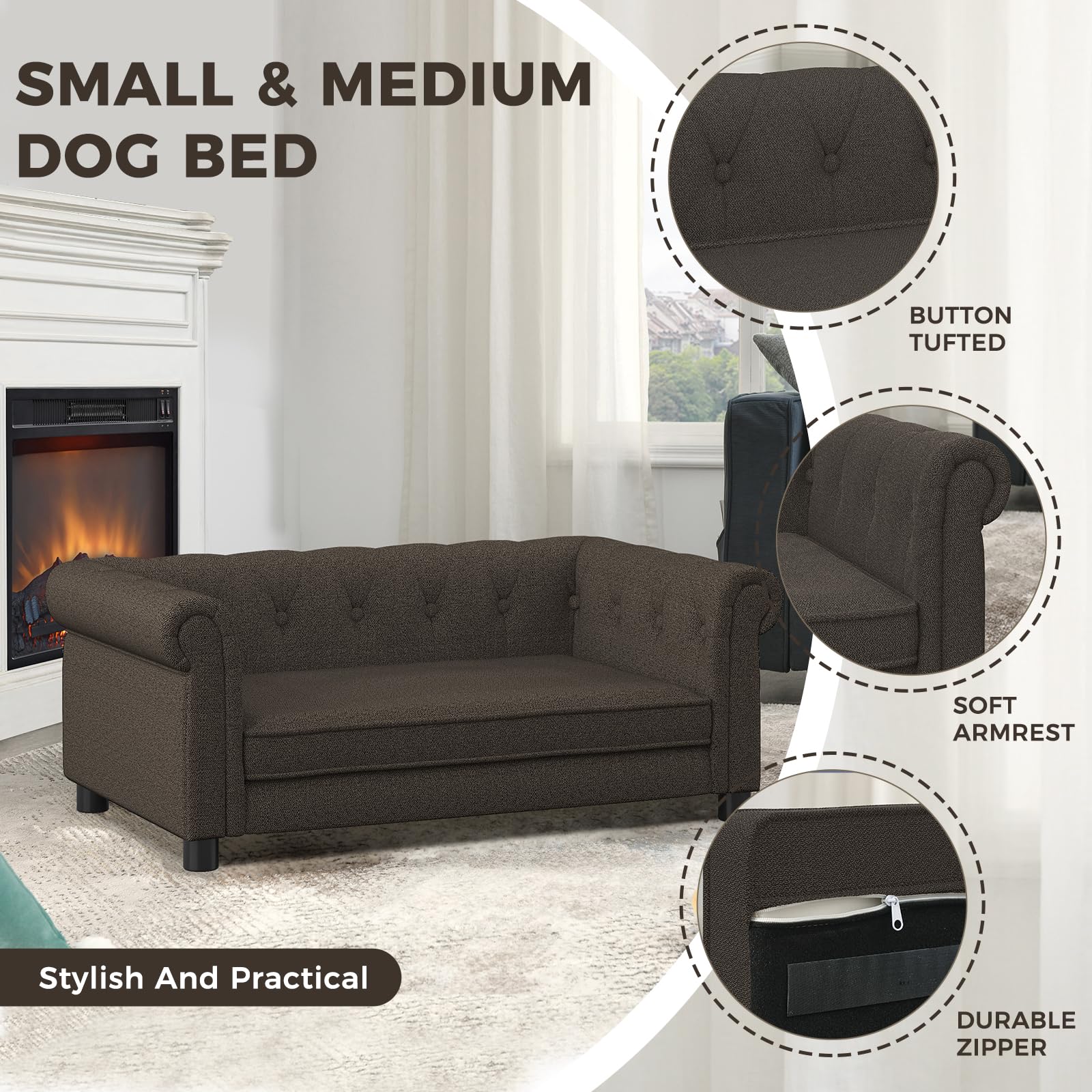Couch For Medium Dogs Up To 50 Lbs, 29' W Memory Foam Pet Sofa With Dry Cleanable Fabric, Elevated Pet Couch Bed With Legs, 39'